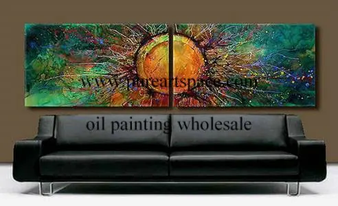 

Hand painted oil wall art abstract green background painting 2 panel artwork on canvas pictures unframed