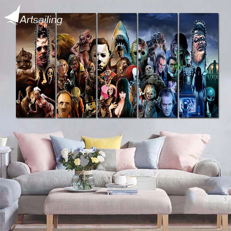 posters and prints 5 Piece horror movie film charactors Painting wall