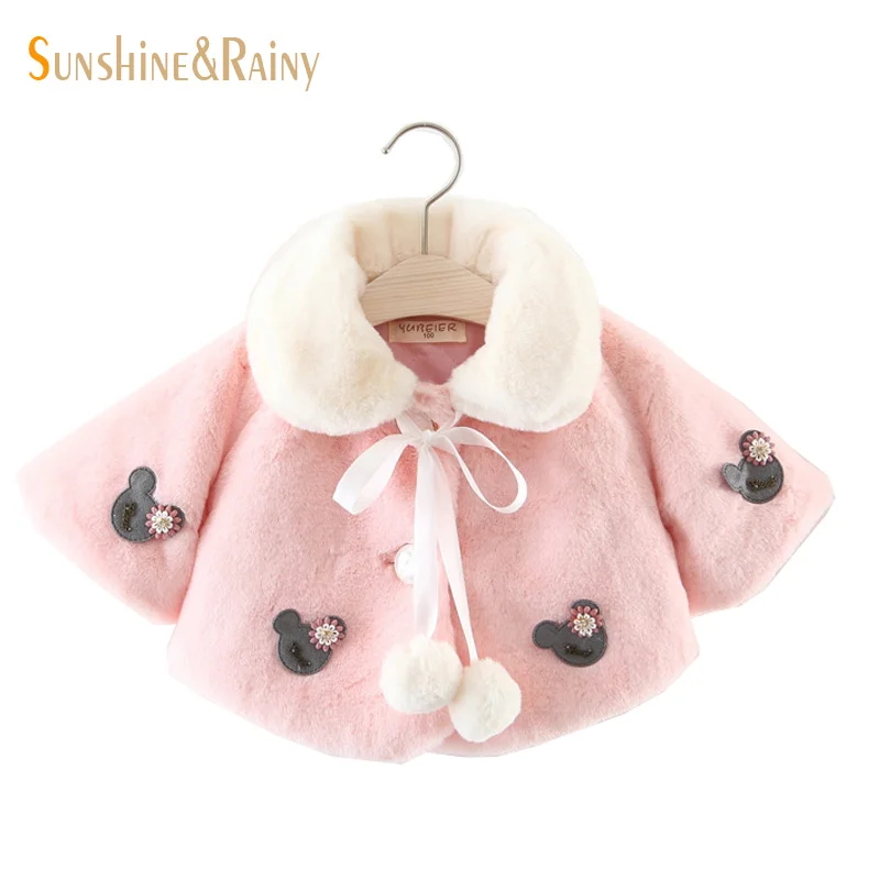 Clearance Winter Baby Girl Jackets Coats Cartoon Toddler Girls Cloaks Faux Fur Infant Clothing