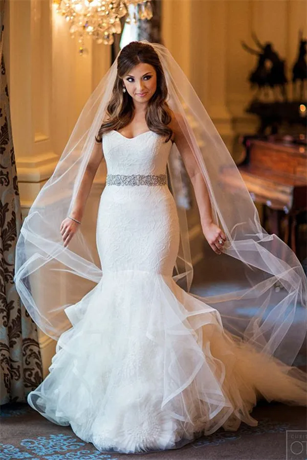 Latest Elegant Sweetheart Neck Mermaid Wedding Dresses Court Train Lace ...