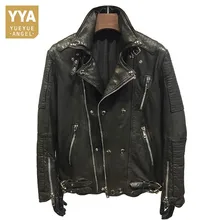 Роскошная брендовая натуральная кожаная куртка в стиле хип-хоп, мужская куртка из овчины, Классическая винтажная зимняя байкерская куртка, тонкая верхняя одежда с длинным рукавом