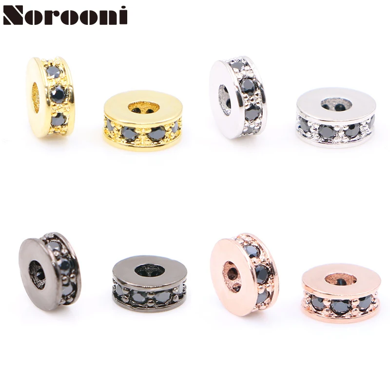 

Wholesale DIY Jewelry Beads Micro Inlay Zircon CZ 7mm Stopper Beads Black/Silver/Gold/Rose Gold Black CZ Metal Spacer Round Bead