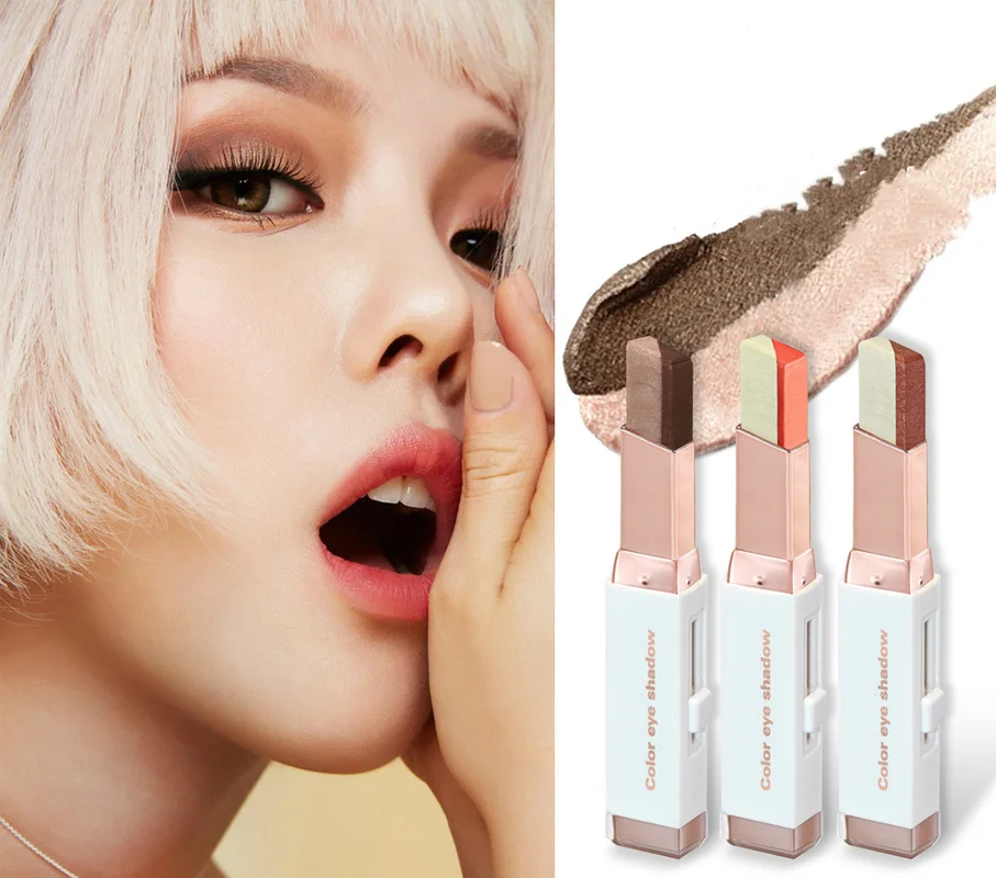 

Velvet Gradient Double Color Eyeshadow Shimmer Color Eye Shadow Cream Pen Stick Stereo Gradien Eye Makeup Palette Cosmetics