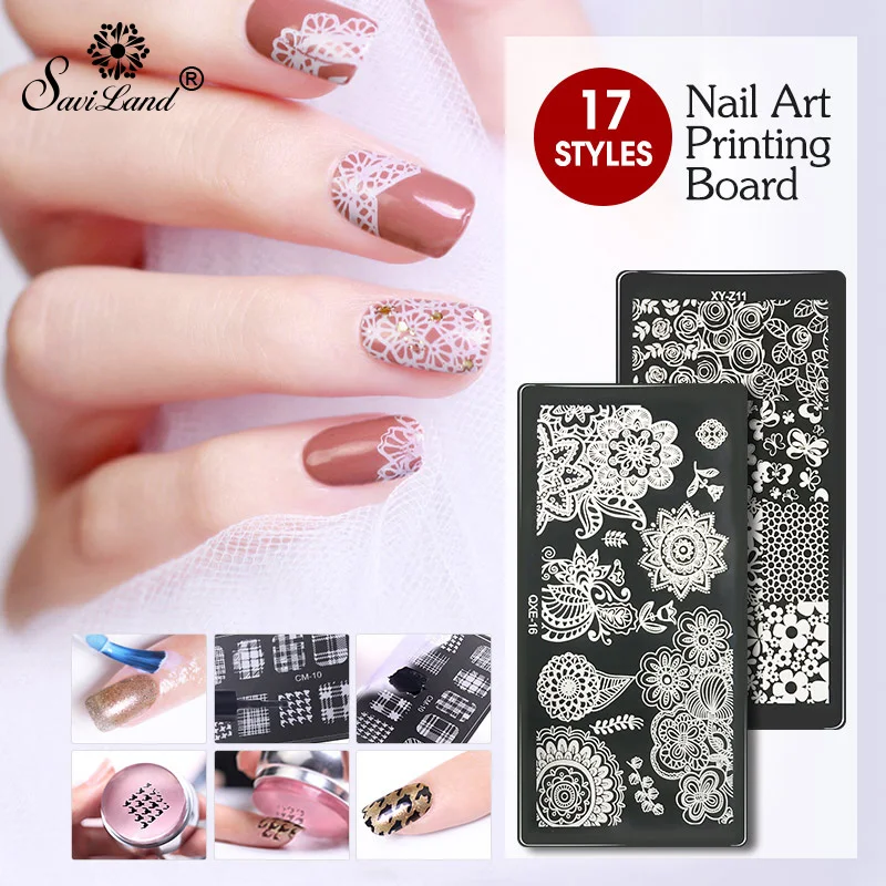 

Saviland 3D Fashion Pattern Polish Printing Board 17 Styles Soak-off UV/LED Printing Stencils for Nail Art Tools
