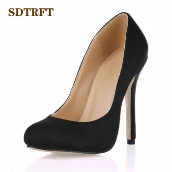 

SDTRFT Stilettos Crossdresser 12cm Thin heels ladies shoes woman Flock Pointed Toe OL work pumps sapato feminino US10 11 12