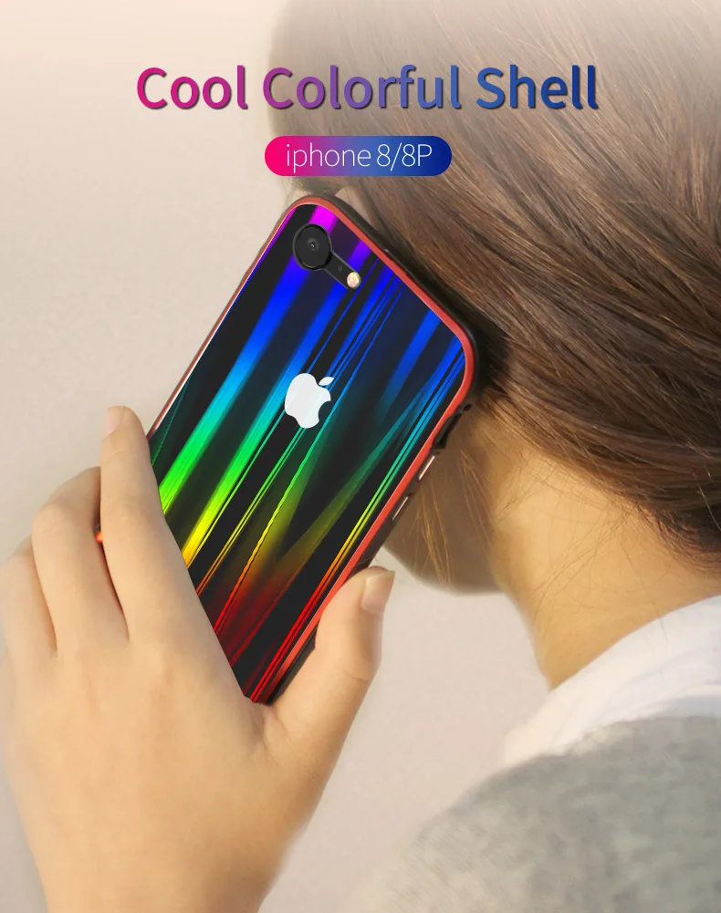 LUPHIE Colorful Laser Aurora Case For iPhone X 8 7 Plus Luxury Glass Case (1)