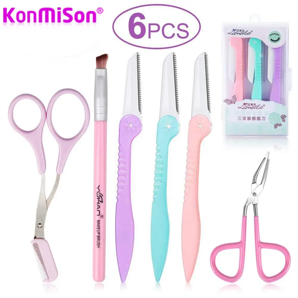 

Eyebrow Razor, Eyebrow Grooming Set with 3pcs Eyebrow Razors, Tweezer, Scissors, Eyebrow Brush for Shaping and Trimming