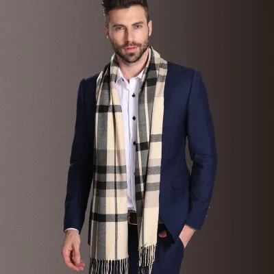 Осень-зима Лидер продаж Стиль Мода Дизайн высокого качества Для мужчин Сетка плед 35*160 см размер мягкий теплый кашемировый шарф кисточкой - Цвет: 10