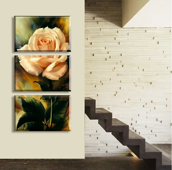

HOME DECOR High Precision Print Canvas ART PRINT Set of 3 Orange blooming roses Stretched CANVA PRINT Ready to Hang