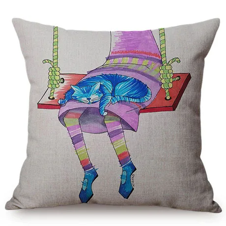 Nordic Water Color Cute Cat Crayon Painting Home Decoration Throw Pillow Cover Pet Cat Children's room Chair Seat Cushion Cover K111-8
