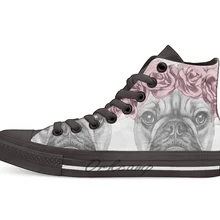 Французский бульдог с розовой короной дизайн дышащий Повседневный высокий Топ на шнуровке холщовая обувь кеды