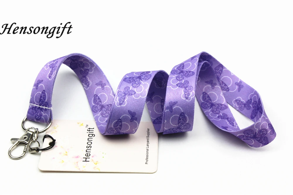 

Hensongift Purple Butterfly Key Ring Lanyard Butterflies Pattern Mobile Neck Straps ID Badge Holders