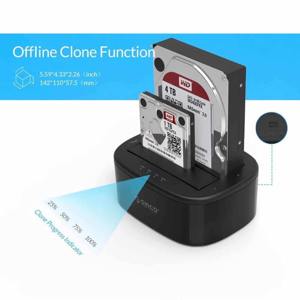 ORICO Dual Bay HDD Docking Station with Offline Clone SATA to USB 3.0 HDD Clone Docking Station for 2.5/3.5'' SSD HDD Enclosure hard disk box
