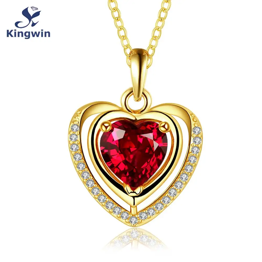 

Mother's day necklace birth stone heart shaped love necklace light yellow gold color red color cz pendants women
