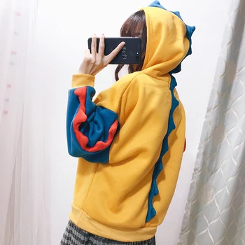 

Harajuku Dinosaurs Pullover Sweet Kawaii Hoodies Women Soft Cute Japanese Junior's Girls Autumn Winter Kawaii Fleece Tops