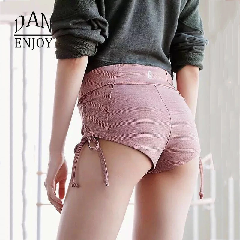 

DANENJOY 2019 Women Running Yoga Shorts Running Tights Women's Gym Sport Shorts Fitness Sportswear Low Waisted Sexy Peach Hips