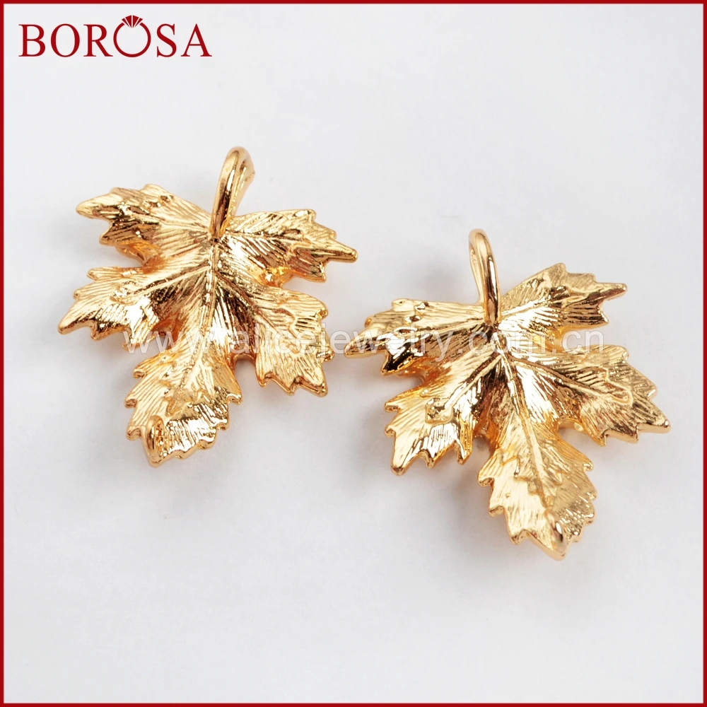 

BOROSA 50/100PCS Gold Color Brass Carved Maple Leaf Connectors Metal Double Bails Jewelry Findings for Fashion Jewelry PJ107