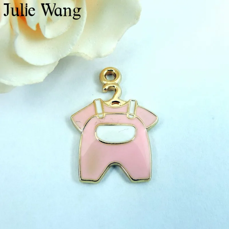 

Julie Wang 10PCS Gold Base Enamel Blue/Pink Clothes Alloy Pendant DIY Charm Bracelet Necklace Findings Jewelry Making Accessory