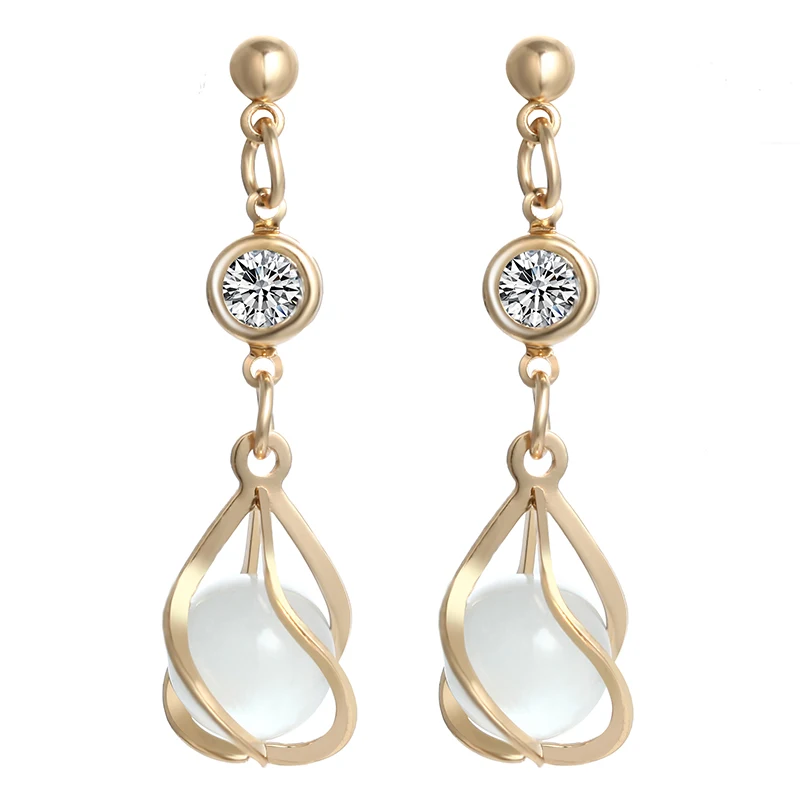

Korean Luxury Elegant Crystal Summer Earrings Unique Geometric Hollow Metal Opal Dangle Drop Silver Tassel Earrings for Women