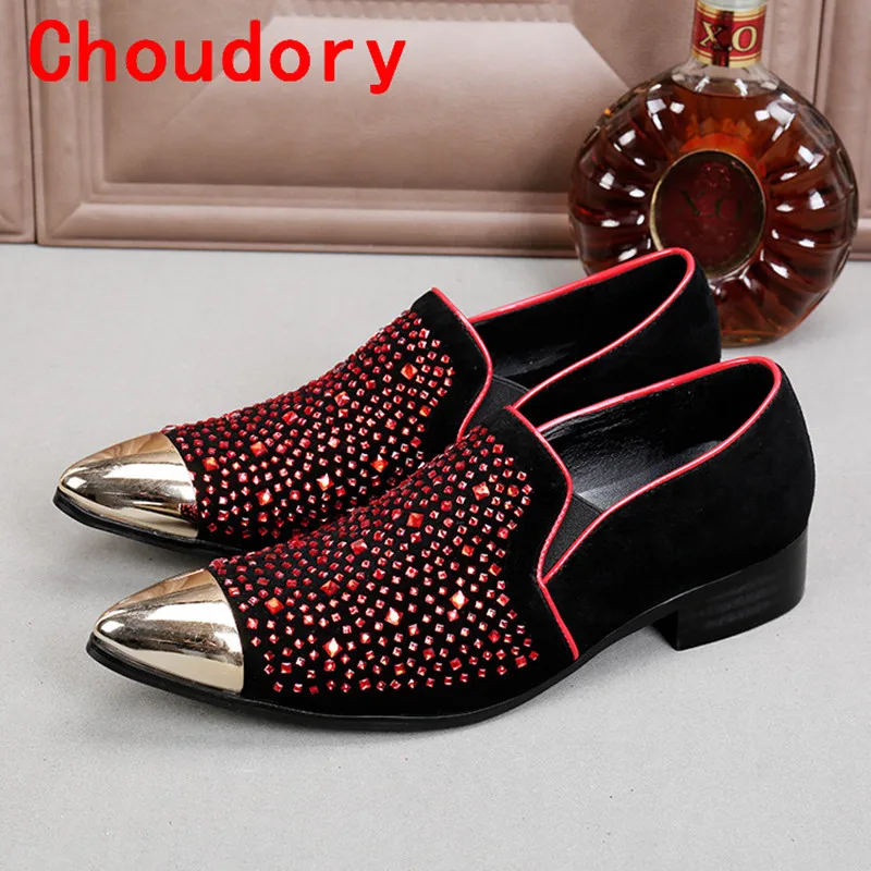 Choudory Mens italian leather shoes genuine leather pointy red wedding ...