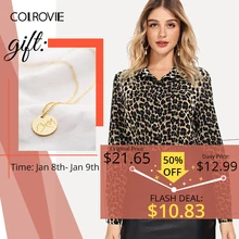 COLROVIE Leopard Print Button Elegant Blouse Women 2018 Autumn Long Sleeve Work Blouse Shirt Fashion Sexy Women Tops And Blouses