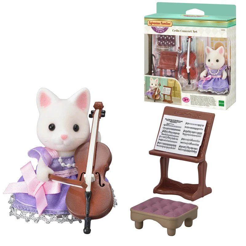 Sylvanian Families пушистый кукольный домик с животными рисунок Шелковый Кот и виолончель детский подарок для девочек#6010 Новинка