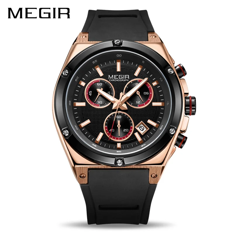 MEGIR спортивные мужские часы лучший бренд Роскошный хронограф кварцевые
