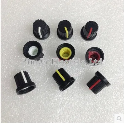 

10PCS/LOT 6mm Shaft Hole Dia Plastic Threaded Knurled Potentiometer Knobs Caps