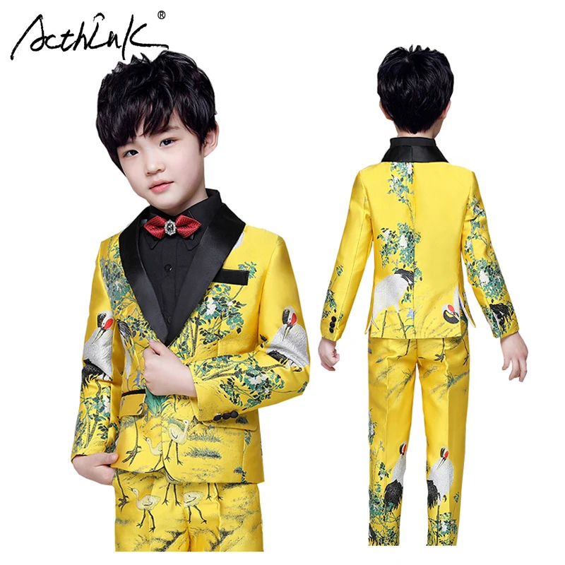 ActhInK/; высокое качество; комплект из 2 предметов; Свадебный блейзер для мальчиков; костюмы с блейзером для мальчиков; торжественный костюм для мальчиков-подростков; детский золотой костюм