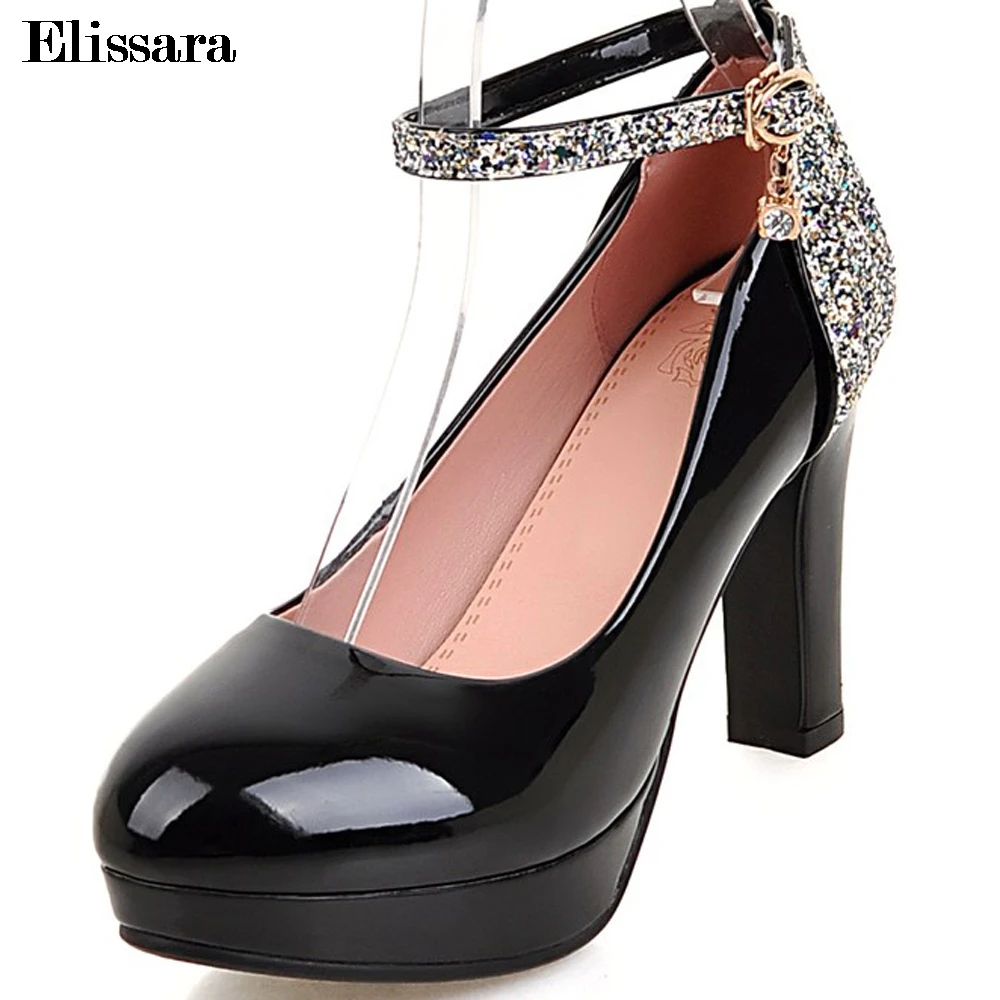 Women's Shoes On The Platform High Heels White Pumps Shoes Woman Sexy Ankle Strap Round Toe Party Shoes Plus Size 33-43 Elissara