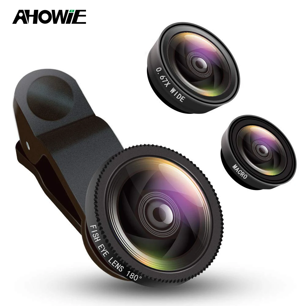 

Ahowie 3in1 Wide Angle Macro Fisheye Smartphone Lens Kits Camera Lenses On The Mobile Phone For Iphone 7 8 Plus X 10 2 With Clip
