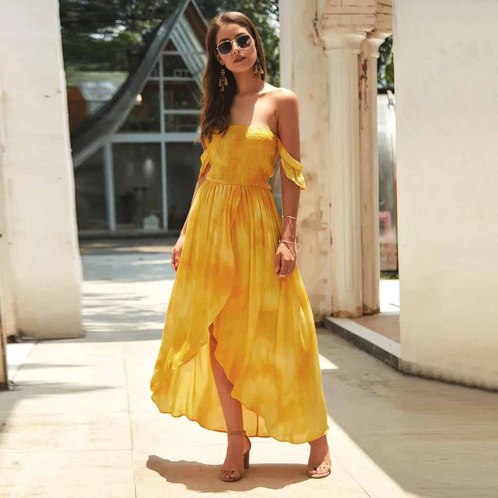 

2019 Oversized Women Long Dress Summer Sexy Off Shoulder Swing Party Beach Dress Solid Casual Ruffle Maxi Vestidos Robe#J30
