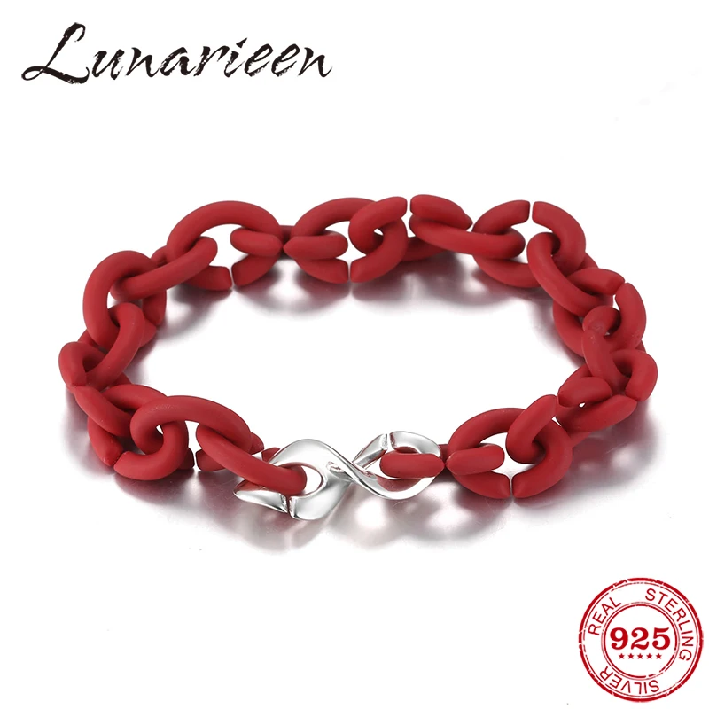 

Fashion Red Hard Rubber Bracelets 925 Silver luckyy number 8 bead For Women Jewellery European style Bracelet Men Jewelry
