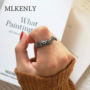 

MLKENLY Retro Snake Skin 925 Thai Silver Unique Flow Adjust Open Ring Jewelry for Women Girls Charm Birthday Party Gift
