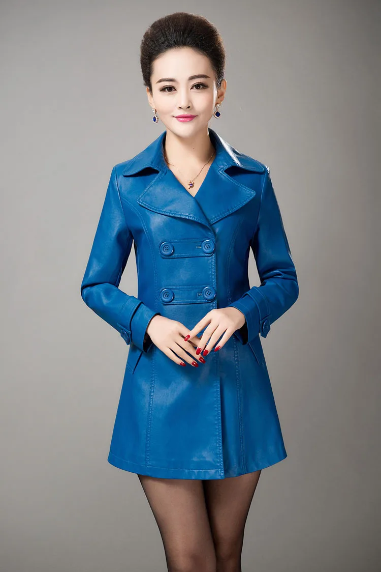 Новая модная черная кожаная куртка женская Черная Женская длинная куртка из искусственной кожи BL0028 - Цвет: No3 blue