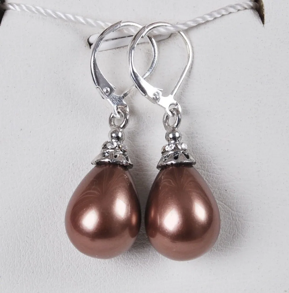 

FREE SHIPPING12x16mm Chocolate South Sea Shell Pearl Drop Dangle Earrings AA
