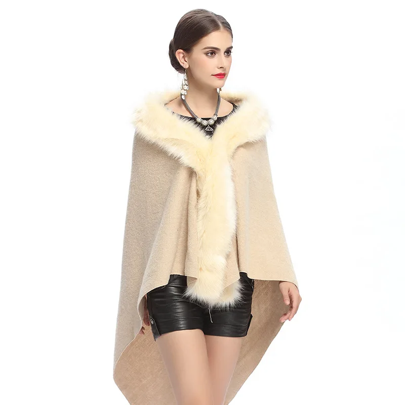 

SWONCO Triangle Thick Warm Winter Cape Women Poncho With Fur 2019 Long Cape Coat Women Cloak Winter Ponchos And Capes Luxury