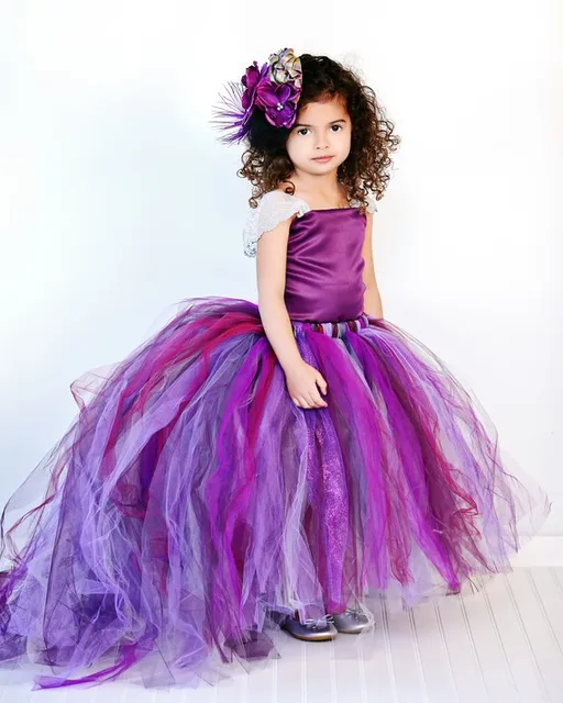 Purple Flower Girl Tulle Dress