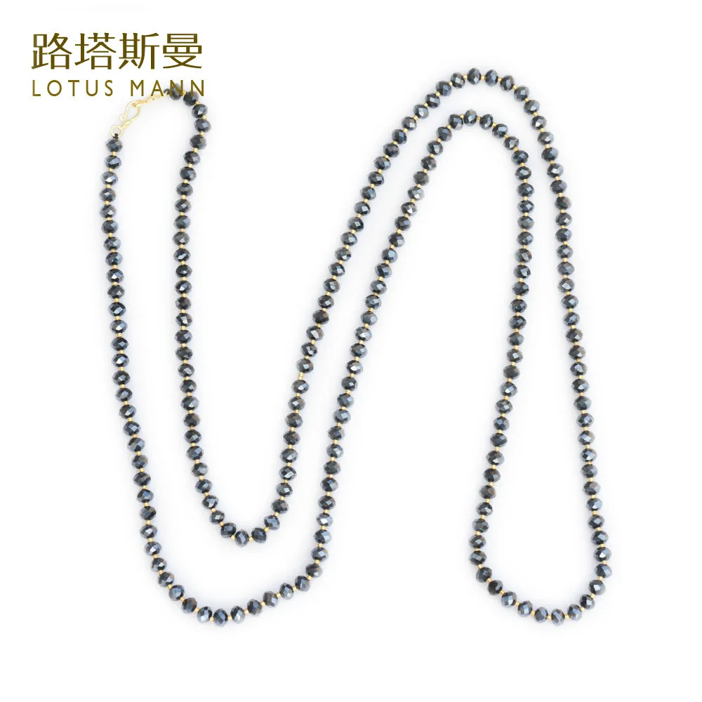 

Lotus Mann Black crystal long multi-functional silver gilt clasp necklace Europe and the United States the new female by hand