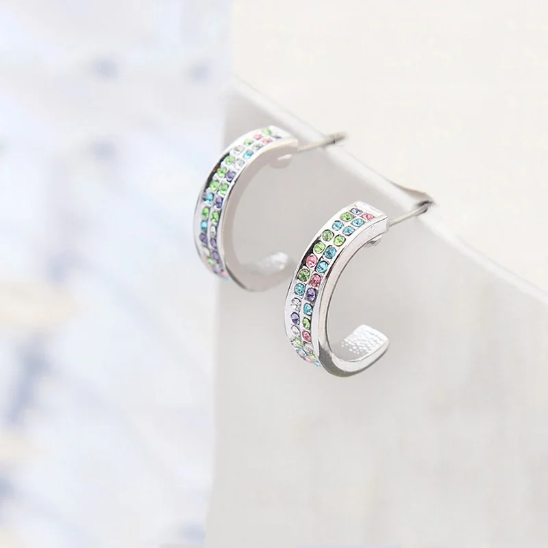 Мода Полукруг Сережки для пирсинга для Для женщин Кристаллы из Австрии элементы серьги со шпилькой вечерние серьги ювелирные изделия