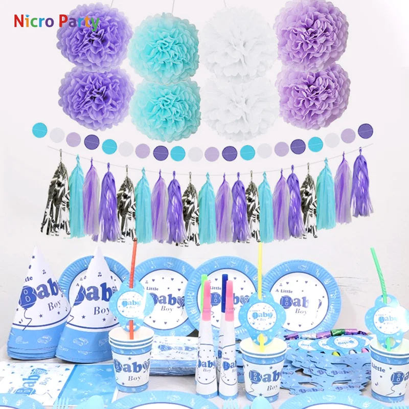 Nicro 29 шт./компл. синий фиолетовый белый с помпоном день рождения вечеринка