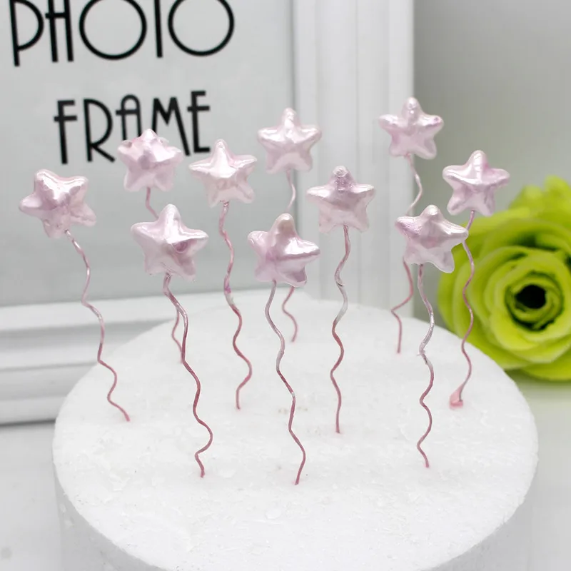 

OUDIROSE 10pcs/lot Pearl Color Balloon Love Star Cake Topper Boy Girl Happy Birthday Wedding Party Dessert DIY Top Logo Decorate