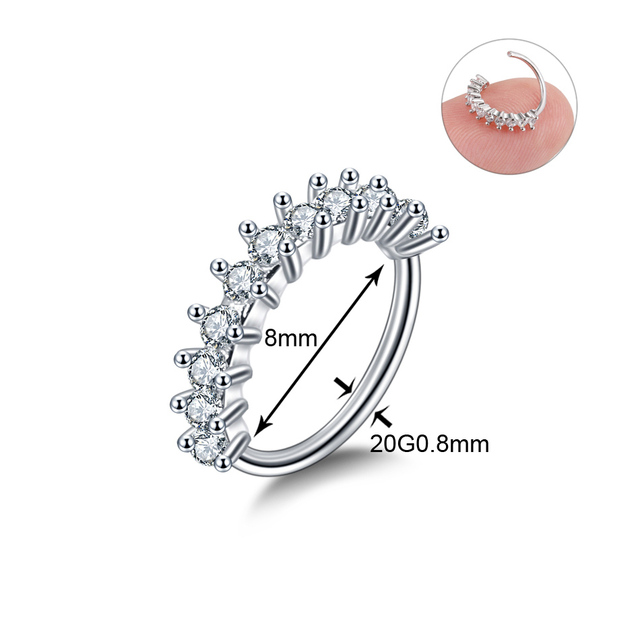 Round Zircon Bendable Gem Ring Bendable Seamless Nose Ring Steel Crystal Ear Tragus Helix Cartilage Earring Piercing Jewelry