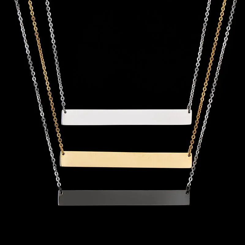 

New Personalized Blank Bar Pendant Necklace 3 Colors Stainless Steel Custom Name Plate Necklace Can Engrave Word Letters Jewelry