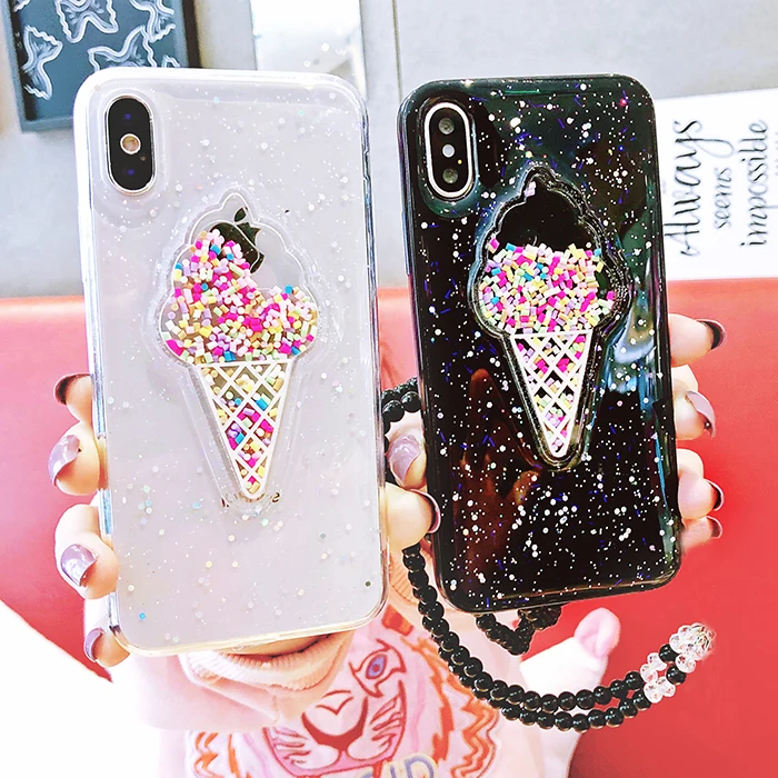 

For iPhone 11 Pro Max X XS XR 8 7 6 6S Plus Cover Ice Cream Glitter Cone Sparkling Soft Case