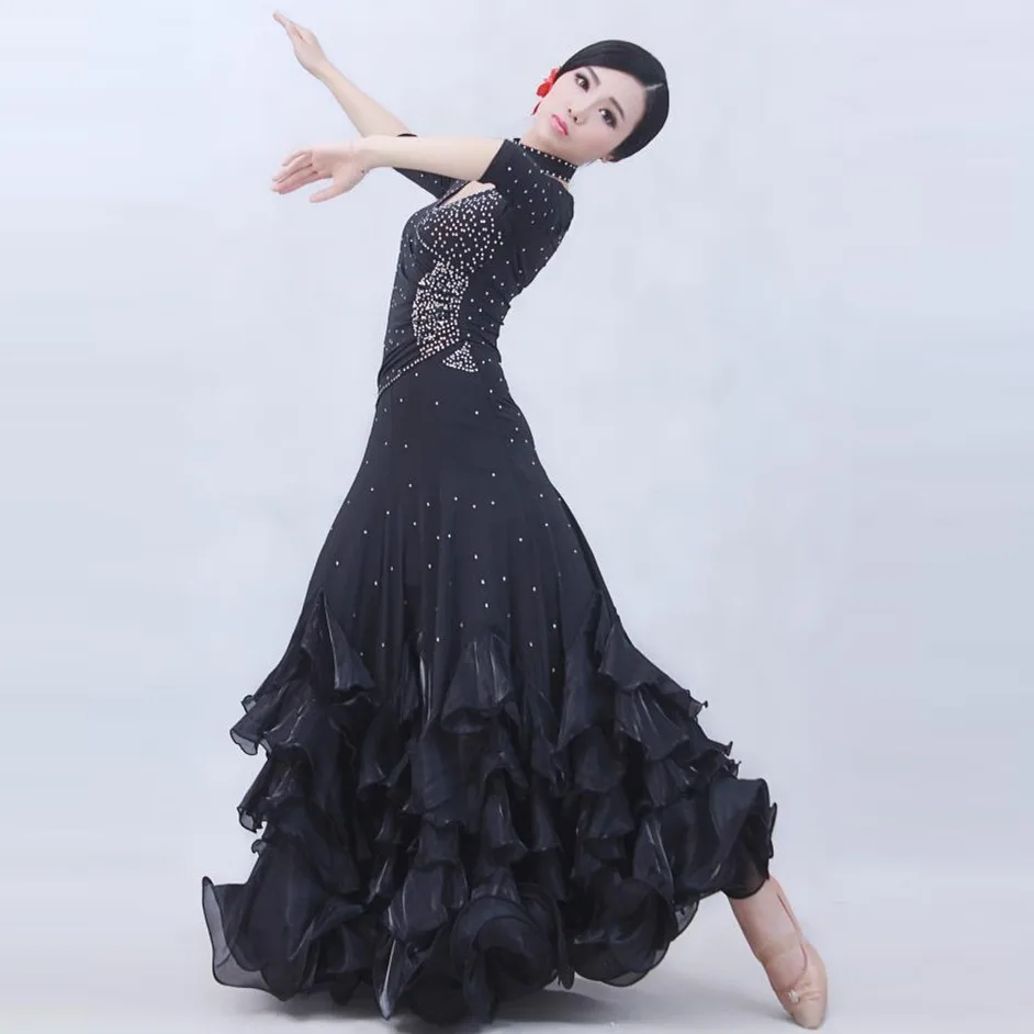 4 colours woman high end big swing standard Ballroom Dance Costume Dress short sleeves sequins