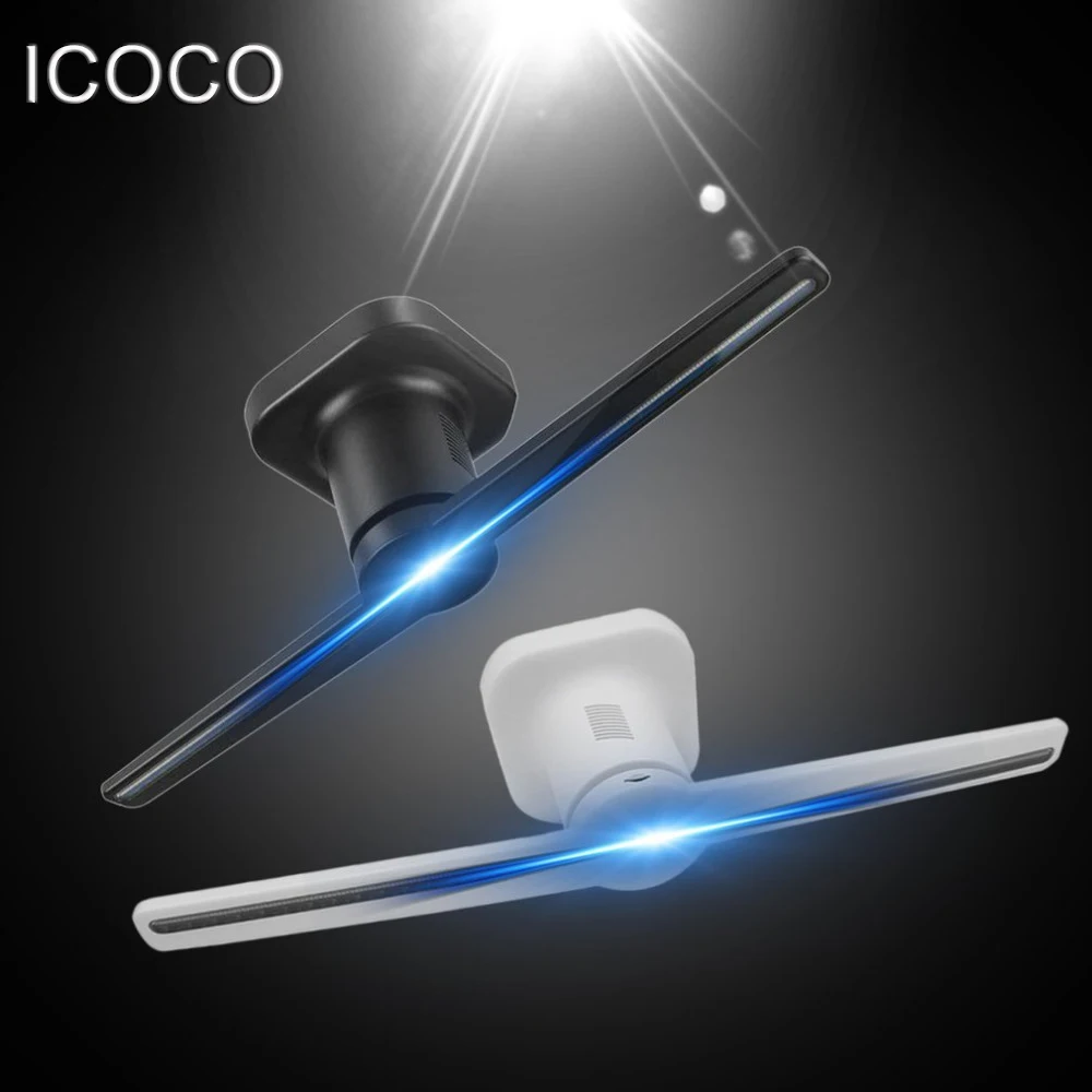 ICOCO LED Holographic Projector Portable Hologram Player 3D Holographic Dispaly Fan Unique Hologram Projector Black/White