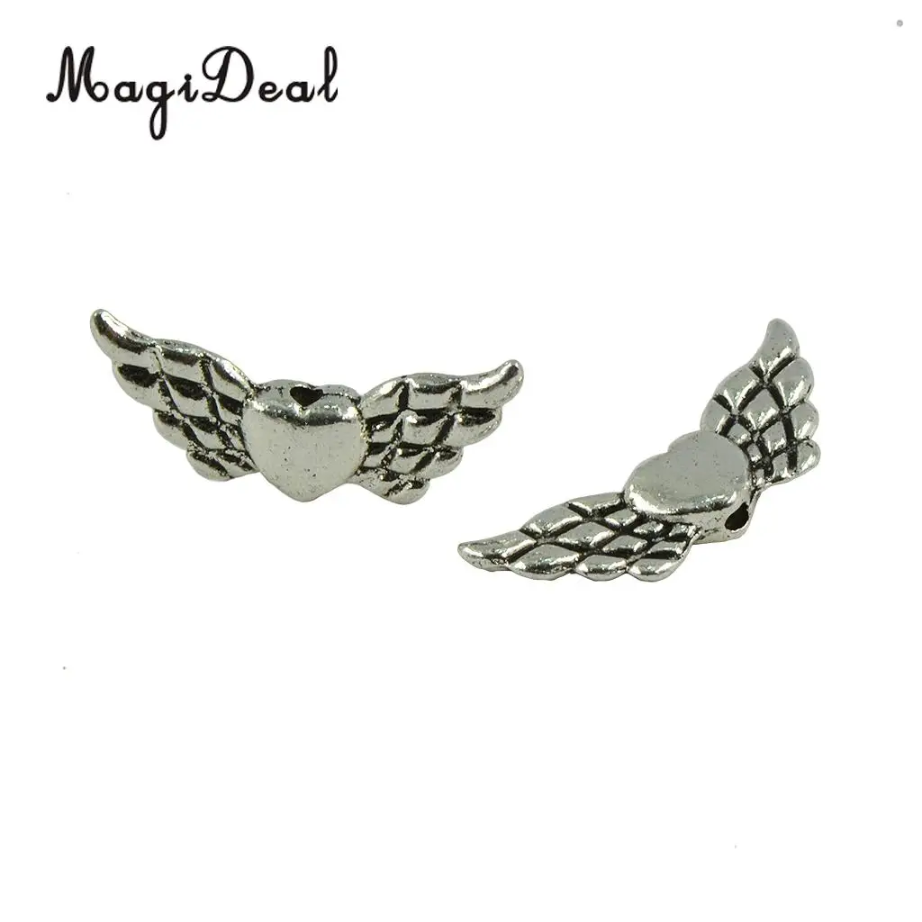 MagiDeal 50 Pieces Tibetan Silver Angel Wing Heart Spacer Beads Jewelry DIY Making Jewelry Pendant Accessories Vintage Tibetan 