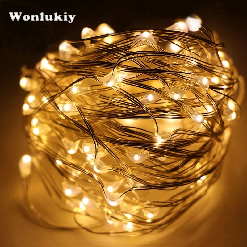 Wonlukiy 12 В постоянного тока 10 м/20 м/30 м/50 м Серебряная медная проволока сказочная