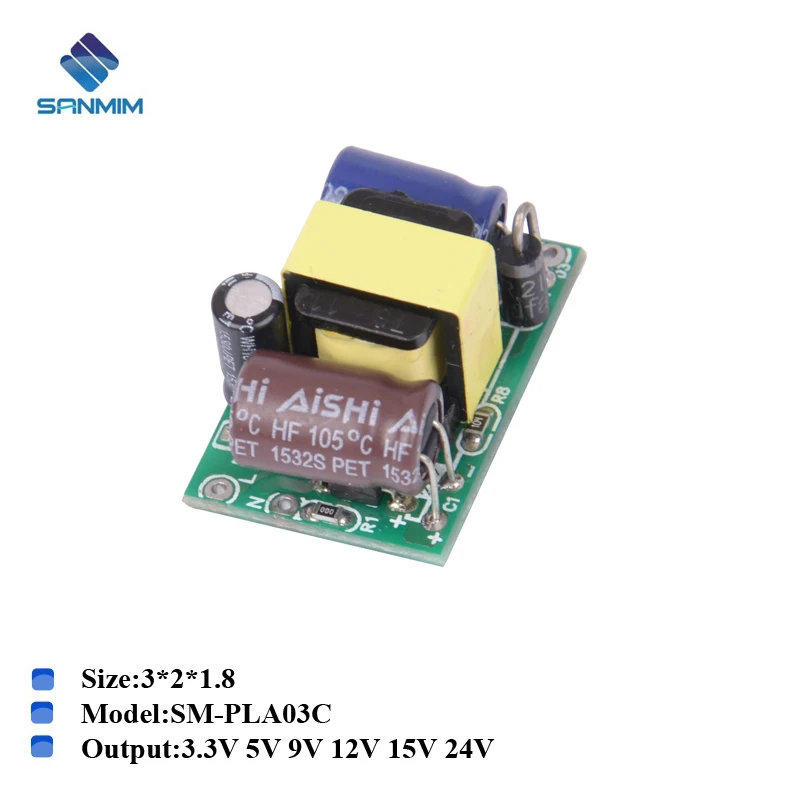 

1PCS SANMIN AC220V to DC3.3V 5V 9V 12V 24V 3W Power supply Isolated switching power supply module 220V to 9V bare board PLB03BC